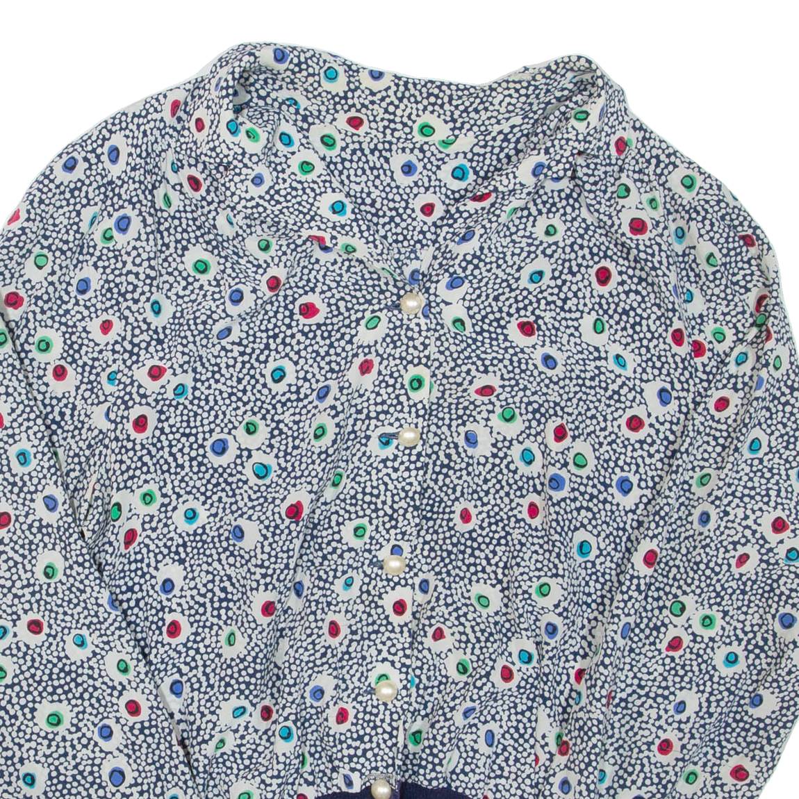 Womens Printed Blouse White V-Neck Long Sleeve Spotted M