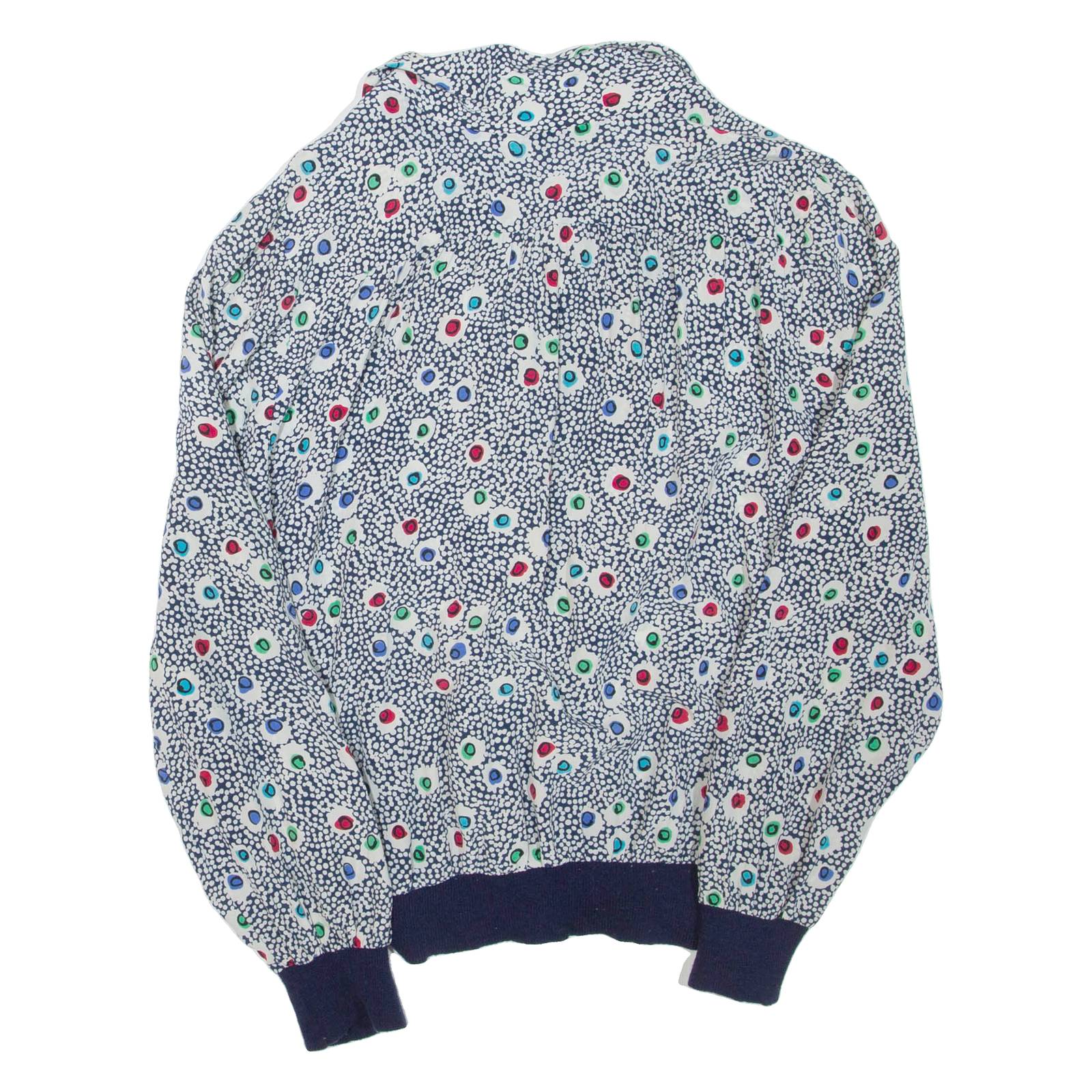 Womens Printed Blouse White V-Neck Long Sleeve Spotted M