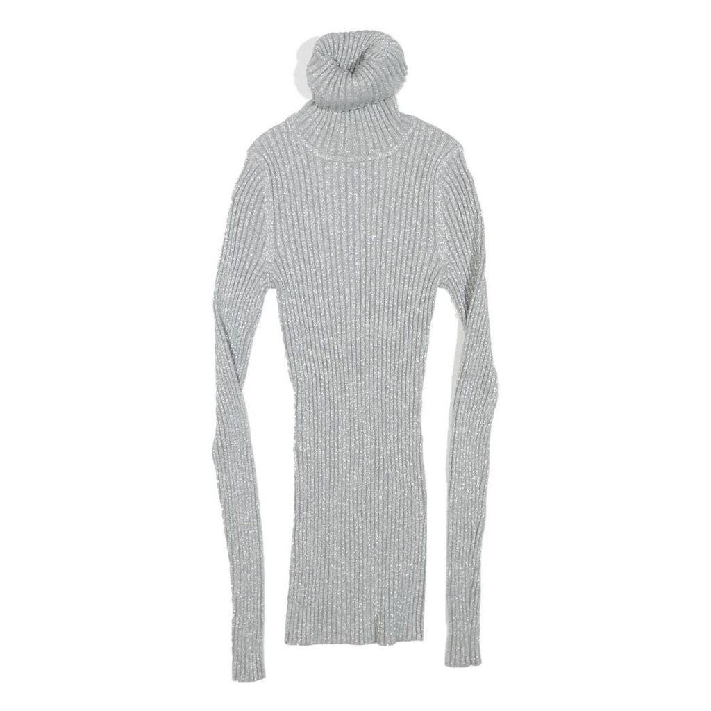 EXPRESS Womens Silver Ribbed Top Long Sleeve Roll Neck S Slim Fit