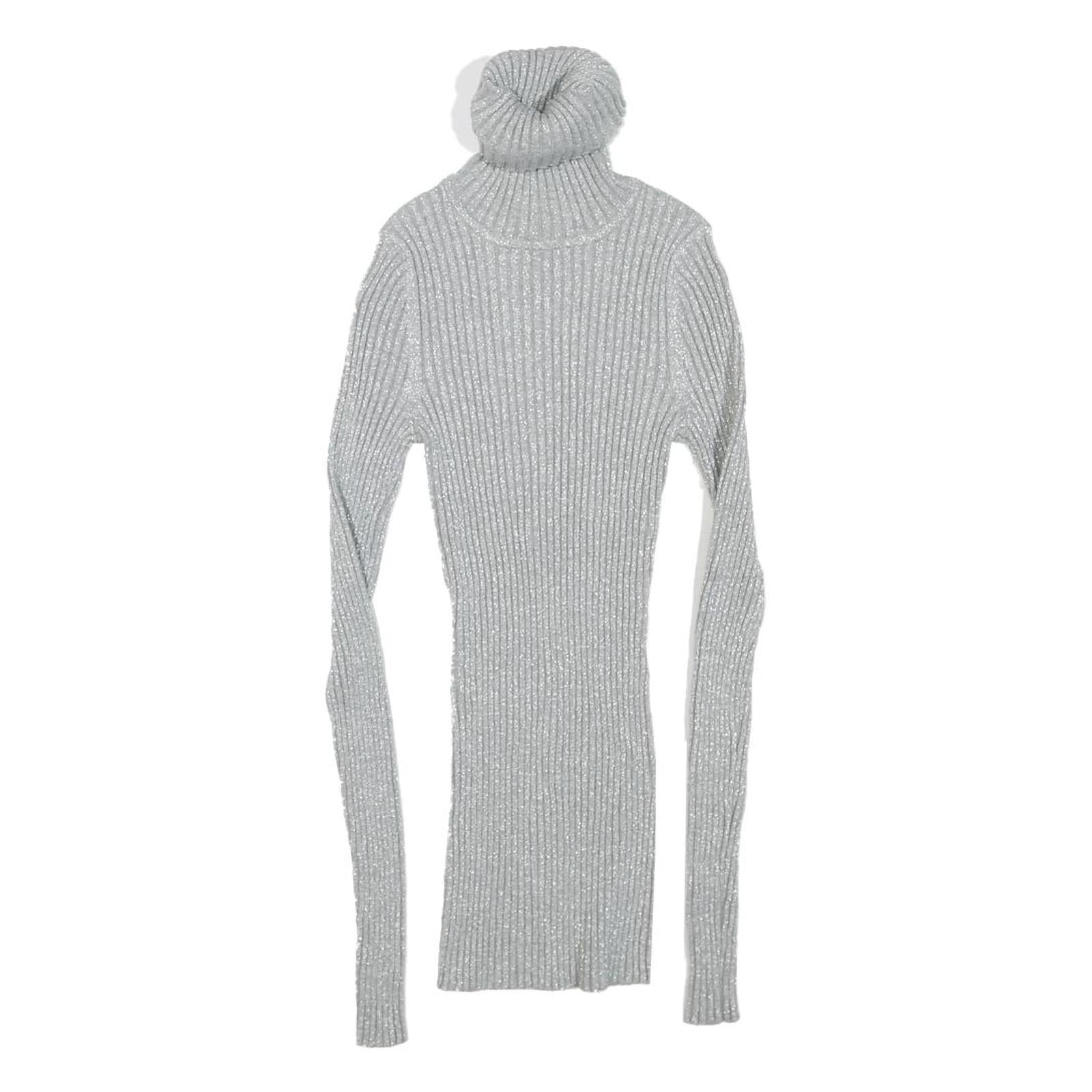EXPRESS Womens Silver Ribbed Top Long Sleeve Roll Neck S Slim Fit