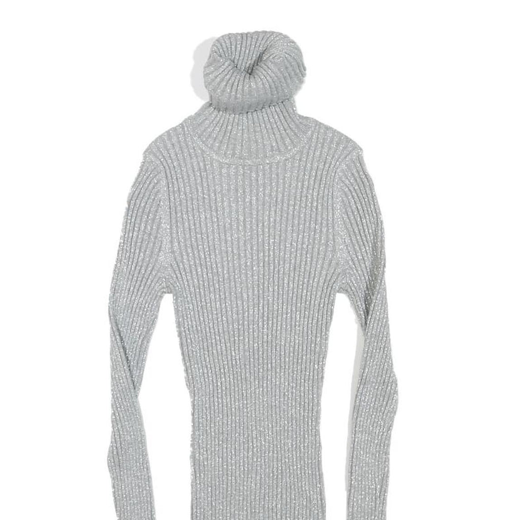 EXPRESS Womens Silver Ribbed Top Long Sleeve Roll Neck S Slim Fit