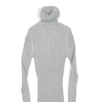 EXPRESS Womens Silver Ribbed Top Long Sleeve Roll Neck S Slim Fit