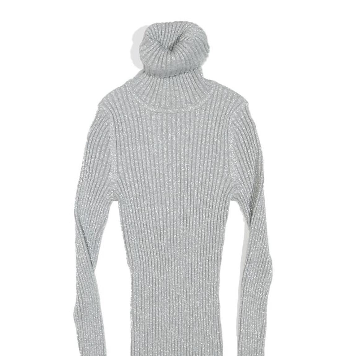 EXPRESS Womens Silver Ribbed Top Long Sleeve Roll Neck S Slim Fit