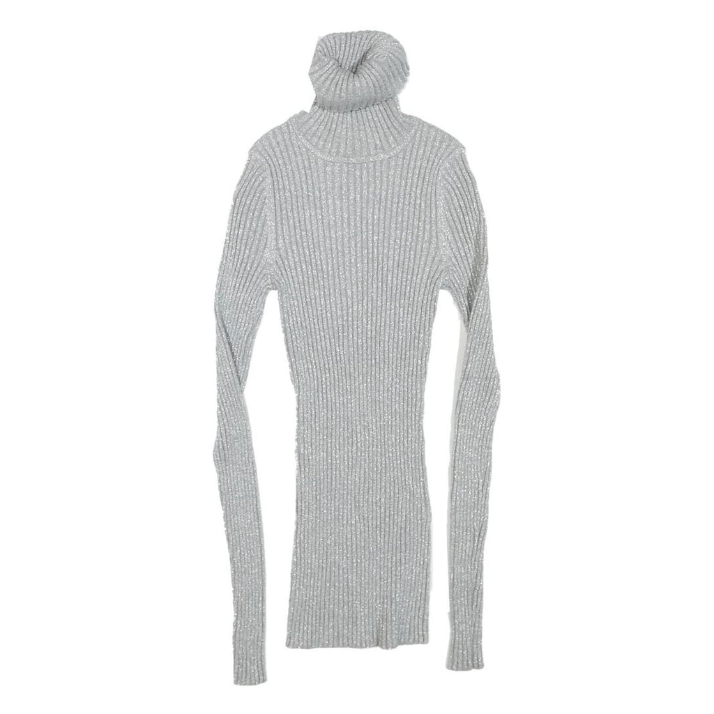 EXPRESS Womens Silver Ribbed Top Long Sleeve Roll Neck S Slim Fit