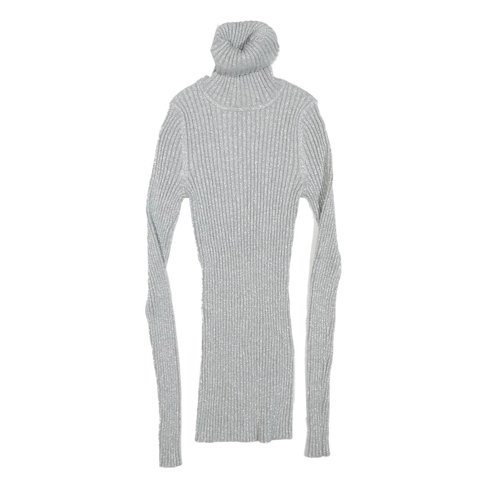 EXPRESS Womens Silver Ribbed Top Long Sleeve Roll Neck S Slim Fit