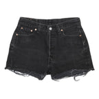 LEVI'S Womens Black Denim Cut-Off Shorts M W30 Distressed Hem Casual