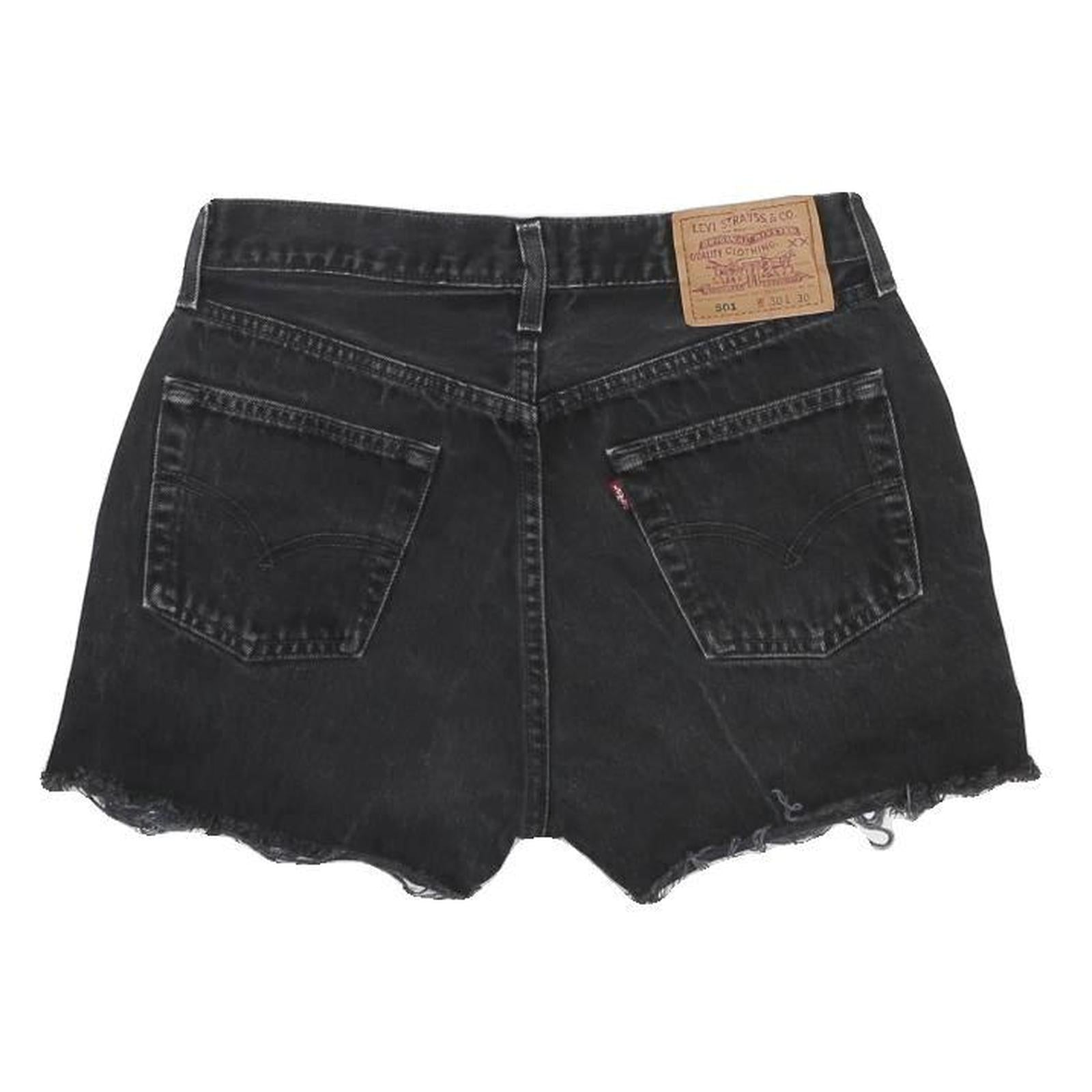 LEVI'S Womens Black Denim Cut-Off Shorts M W30 Distressed Hem Casual