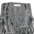MICHAEL GERARD Mens Grey Patterned Jumper Vest Button Up V Neck Chunky Knit XL
