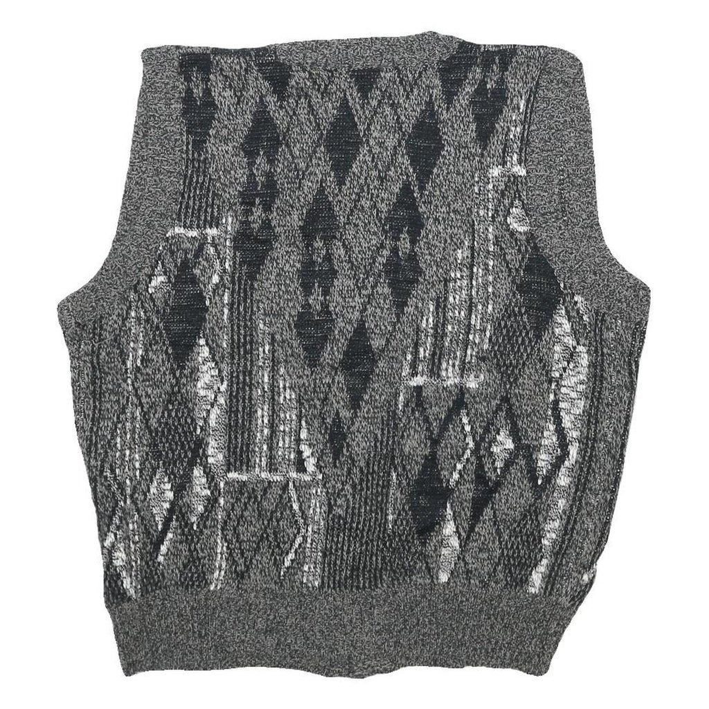 MICHAEL GERARD Mens Grey Patterned Jumper Vest Button Up V Neck Chunky Knit XL