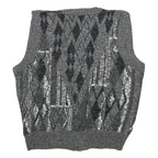 MICHAEL GERARD Mens Grey Patterned Jumper Vest Button Up V Neck Chunky Knit XL