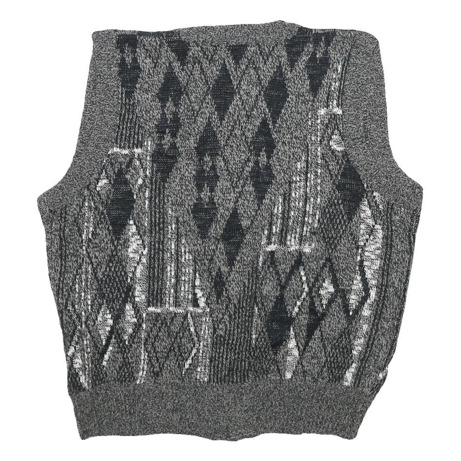 MICHAEL GERARD Mens Grey Patterned Jumper Vest Button Up V Neck Chunky Knit XL