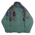 PERSPECTIVE Womens Green Patchwork Zip Jacket M Polyester Blend Stylish Retro
