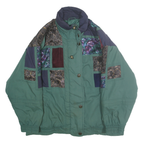 PERSPECTIVE Womens Green Patchwork Zip Jacket M Polyester Blend Stylish Retro