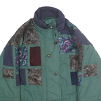 PERSPECTIVE Womens Green Patchwork Zip Jacket M Polyester Blend Stylish Retro