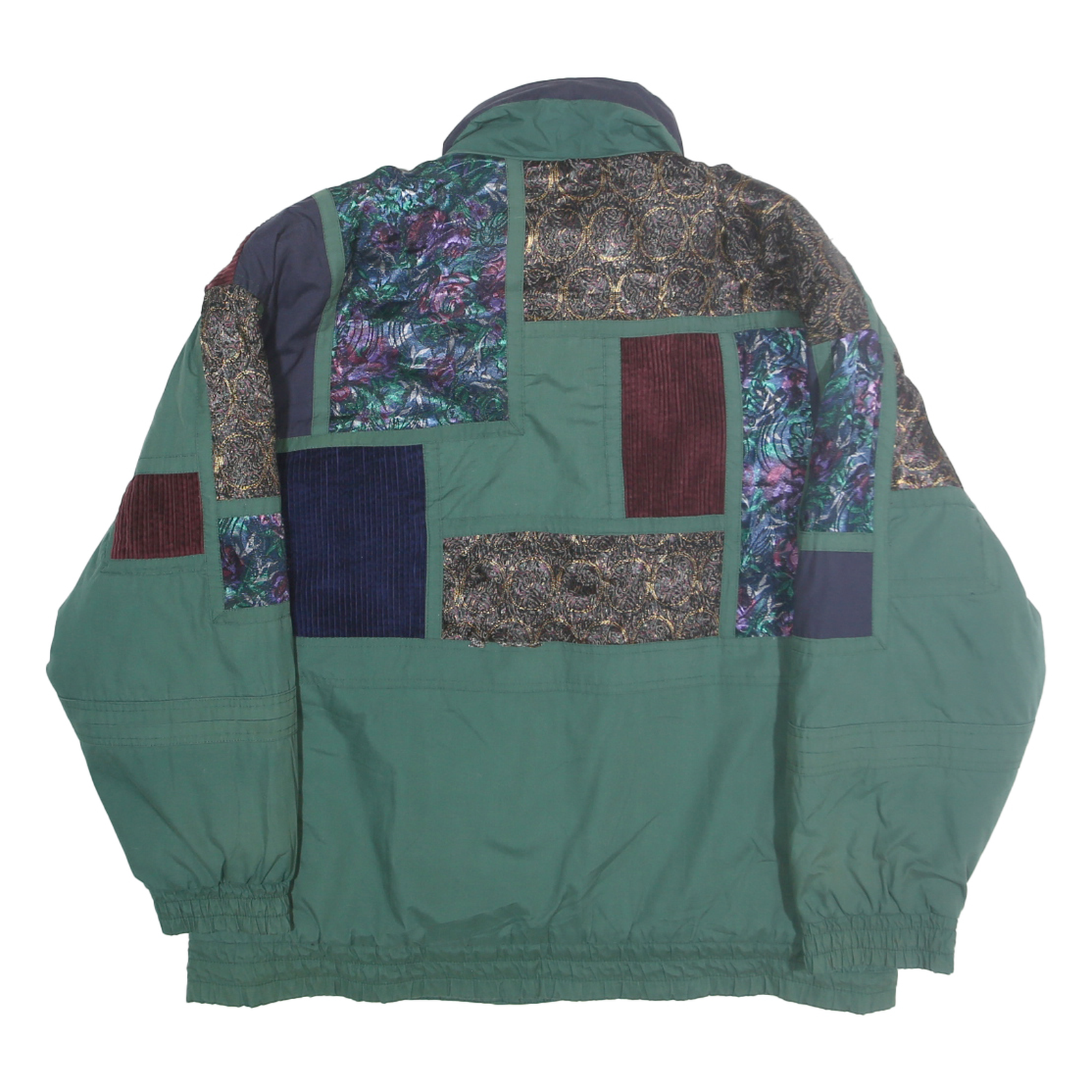 PERSPECTIVE Womens Green Patchwork Zip Jacket M Polyester Blend Stylish Retro