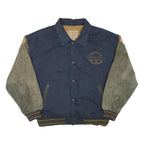 ARIZONA JEAN COMPANY Mens Blue Brown Cotton Blend Button Jacket XL Suede Sleeves