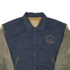 ARIZONA JEAN COMPANY Mens Blue Brown Cotton Blend Button Jacket XL Suede Sleeves