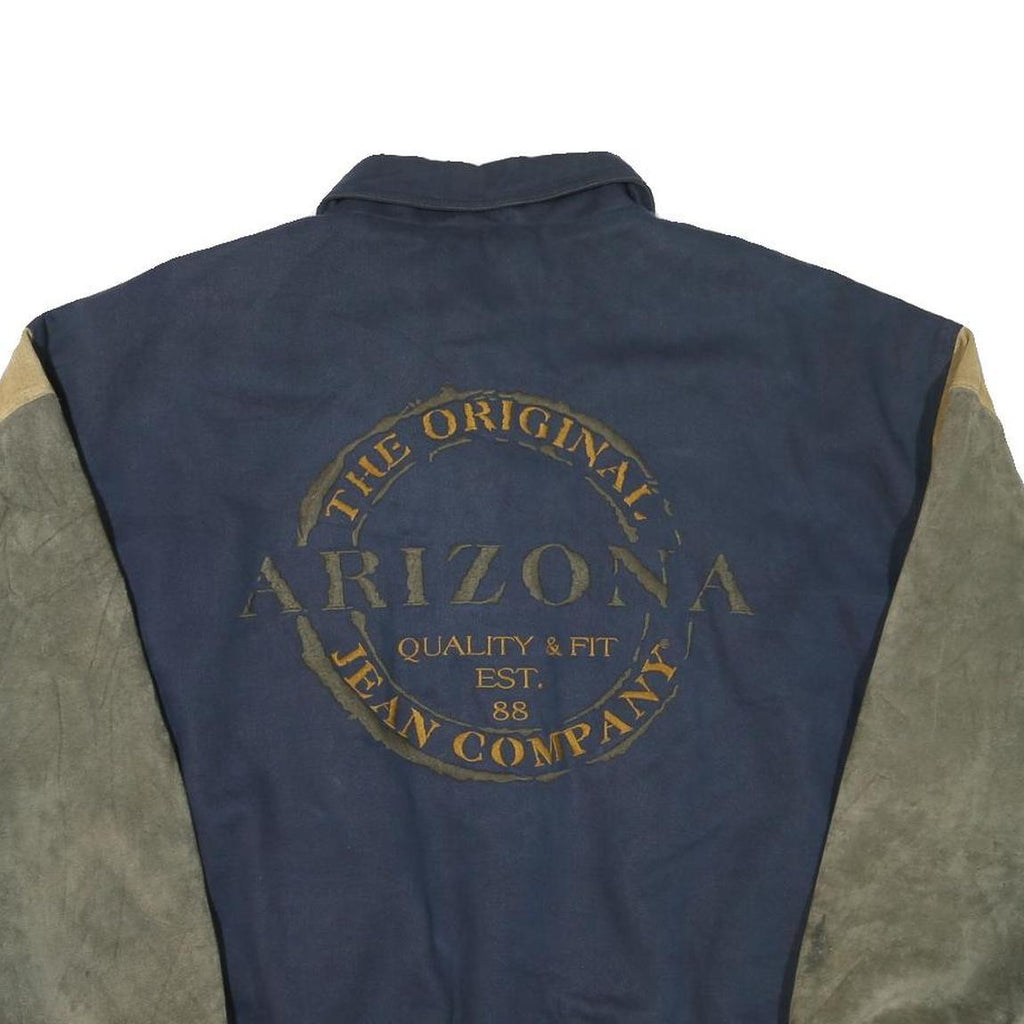 ARIZONA JEAN COMPANY Mens Blue Brown Cotton Blend Button Jacket XL Suede Sleeves