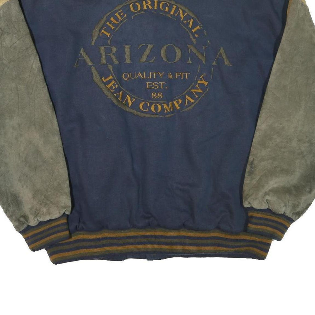 ARIZONA JEAN COMPANY Mens Blue Brown Cotton Blend Button Jacket XL Suede Sleeves