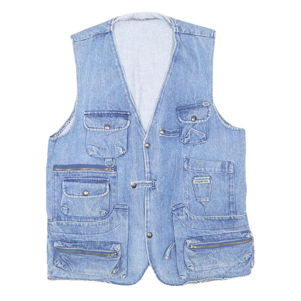 IMPEREX Mens Blue Cotton Workwear Jacket L Denim Multi Pocket Button Closure