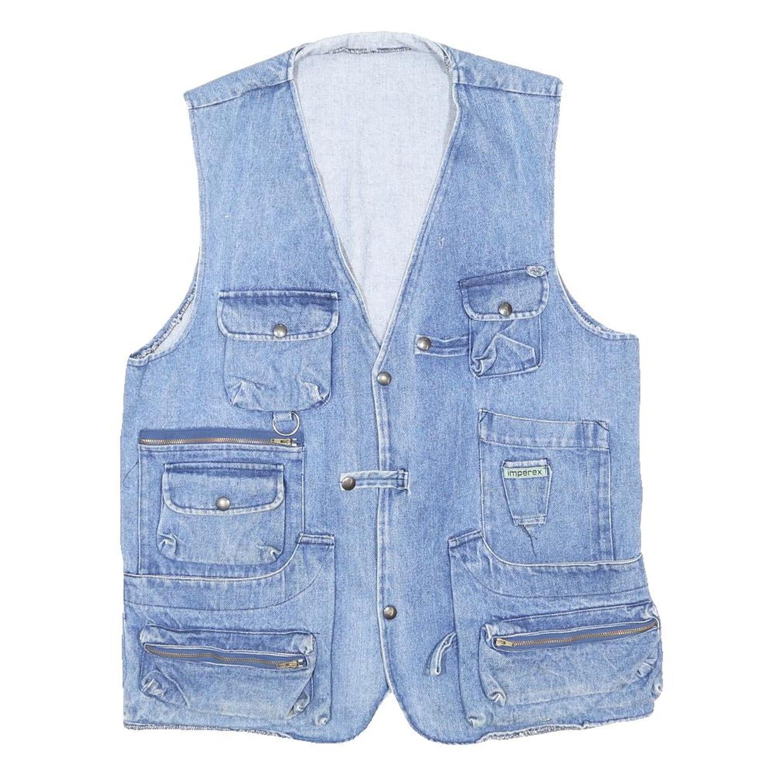 IMPEREX Mens Blue Cotton Workwear Jacket L Denim Multi Pocket Button Closure