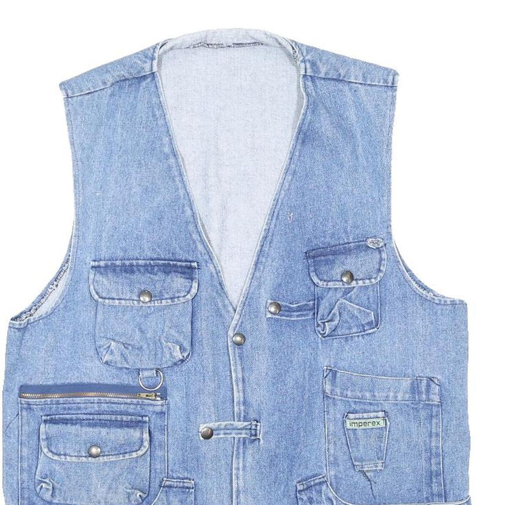 IMPEREX Mens Blue Cotton Workwear Jacket L Denim Multi Pocket Button Closure