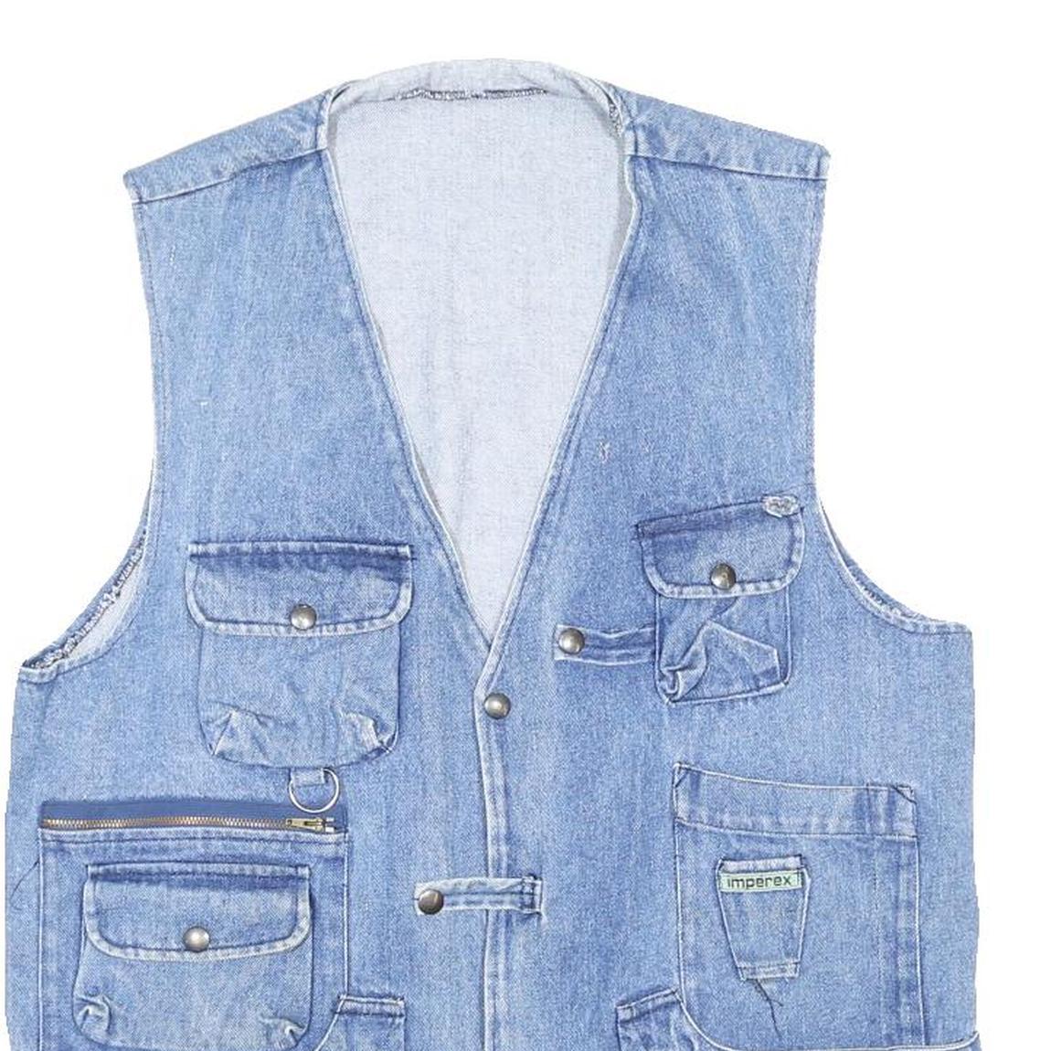 IMPEREX Mens Blue Cotton Workwear Jacket L Denim Multi Pocket Button Closure
