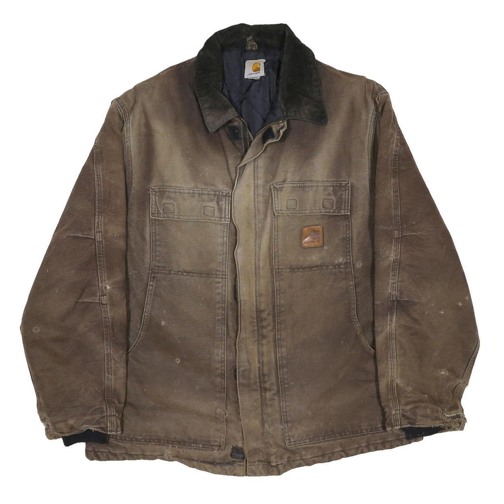 CARHARTT Mens Brown Cotton Canvas Workwear Jacket L Zip Closure Plain Durable