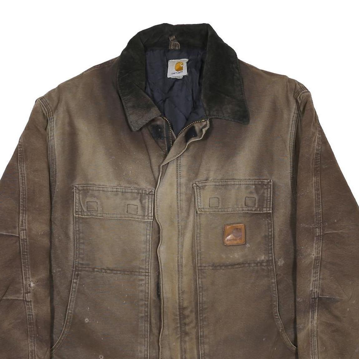 CARHARTT Mens Brown Cotton Canvas Workwear Jacket L Zip Closure Plain Durable