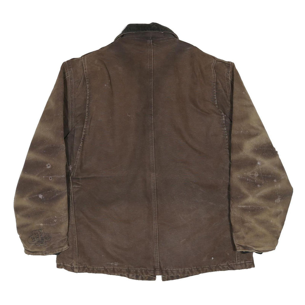 CARHARTT Mens Brown Cotton Canvas Workwear Jacket L Zip Closure Plain Durable