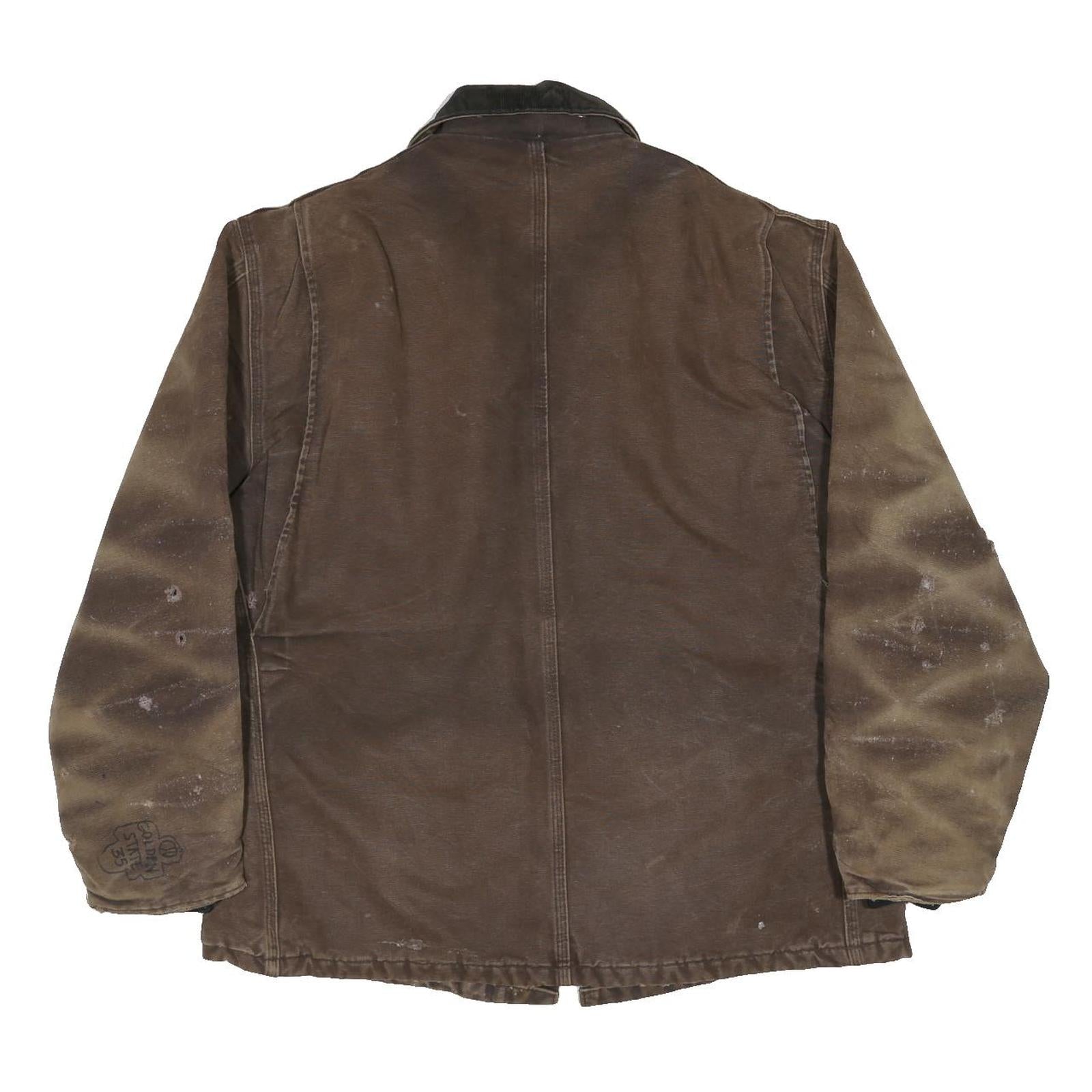 CARHARTT Mens Brown Cotton Canvas Workwear Jacket L Zip Closure Plain Durable