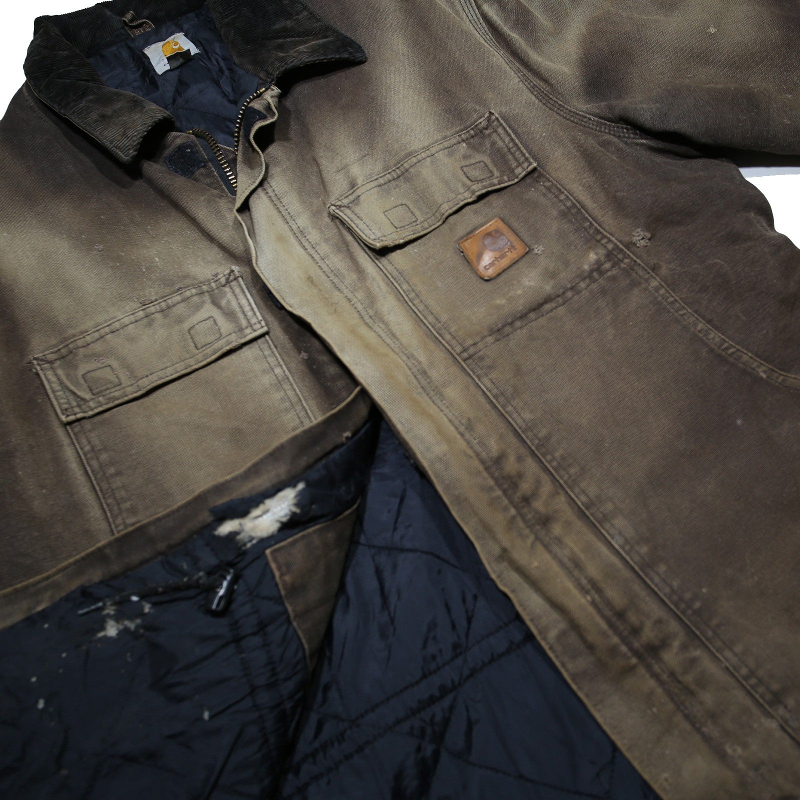CARHARTT Mens Brown Cotton Canvas Workwear Jacket L Zip Closure Plain Durable