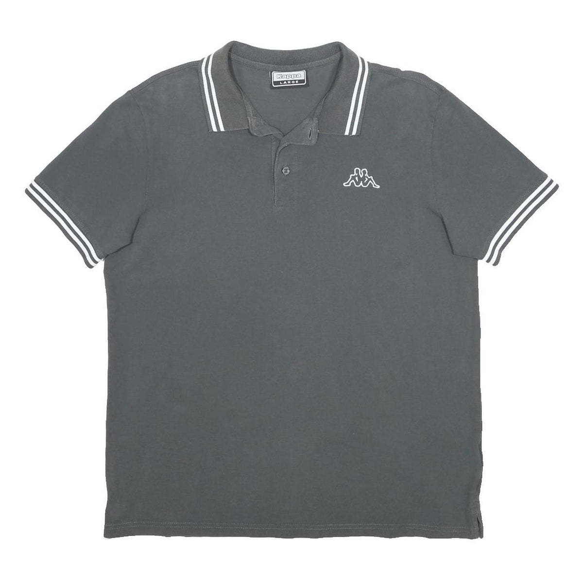 KAPPA Mens Grey Short Sleeve Plain Polo Shirt L Cotton Casual Classic