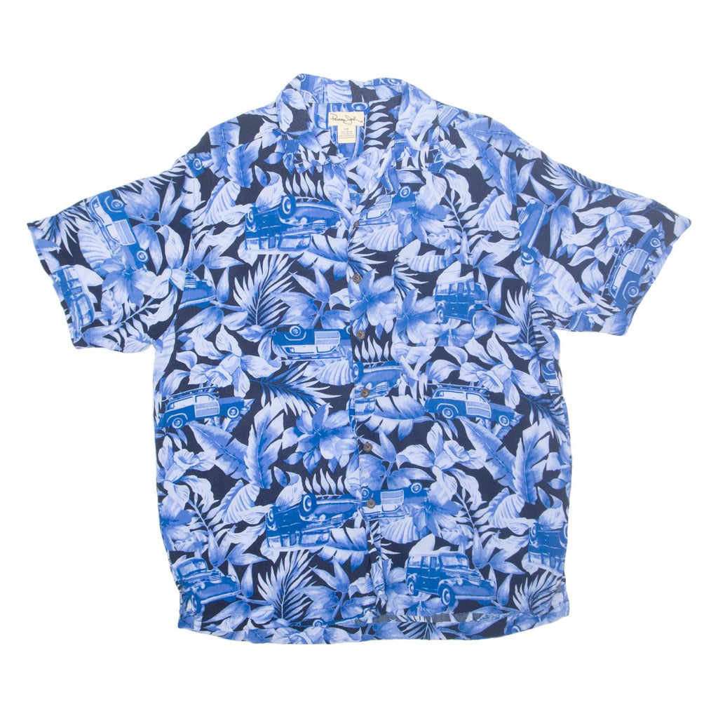 PANAMA JACK Mens Hawaiian Shirt Blue Floral L