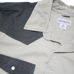 CARHARTT Mens Beige & Grey Cotton Blend Shirt XL Workwear Casual Button-Up