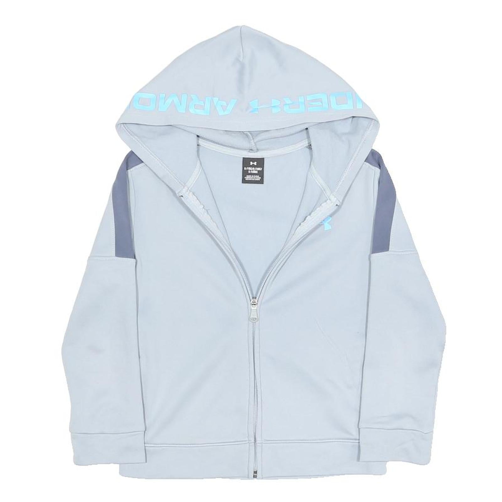 UNDER ARMOUR Boys Light Blue & Grey Zip Up Hoodie Jacket 6Y Polyester Blend