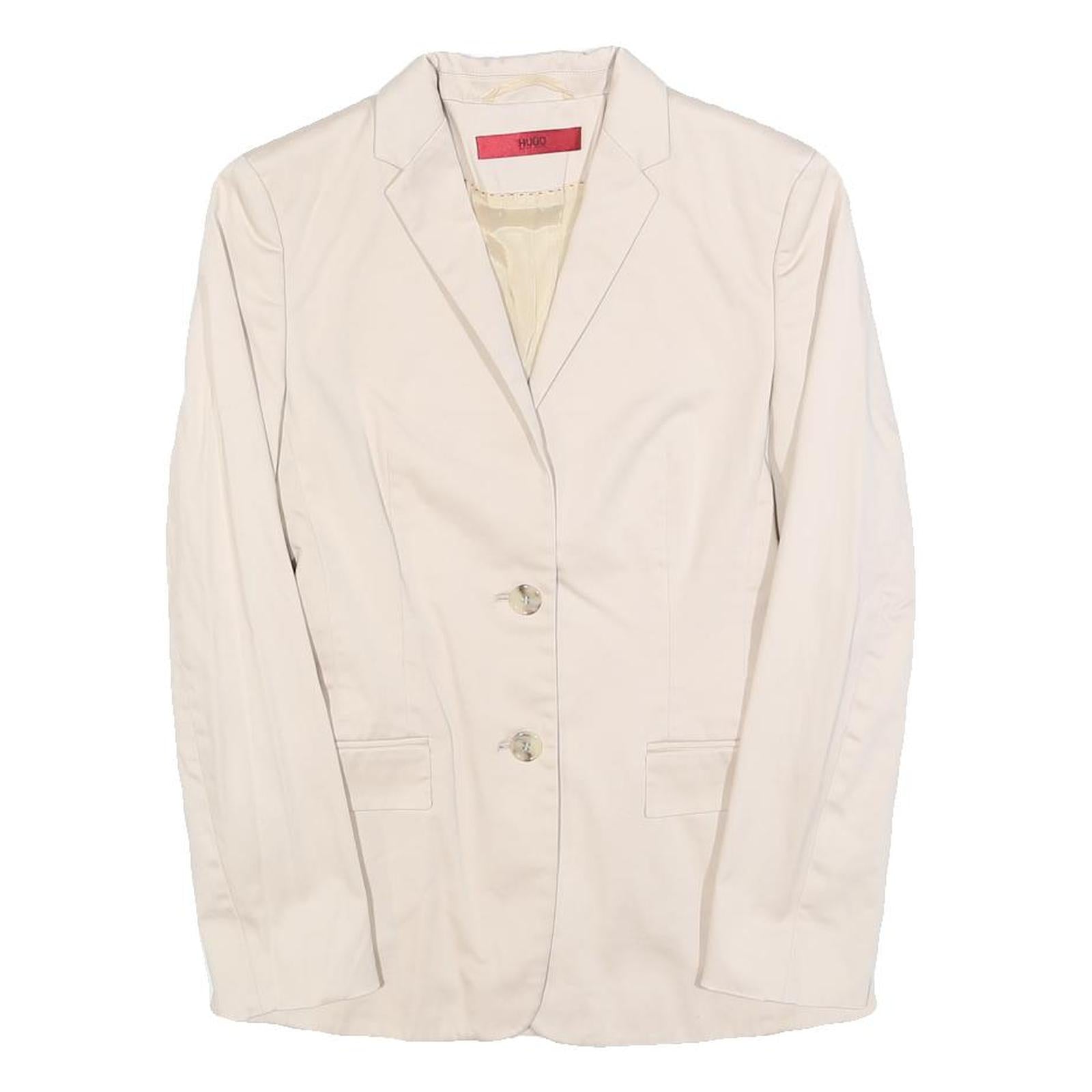 HUGO BOSS Womens Cream Cotton Blend Tailored Jacket UK 4 Button Plain Formal