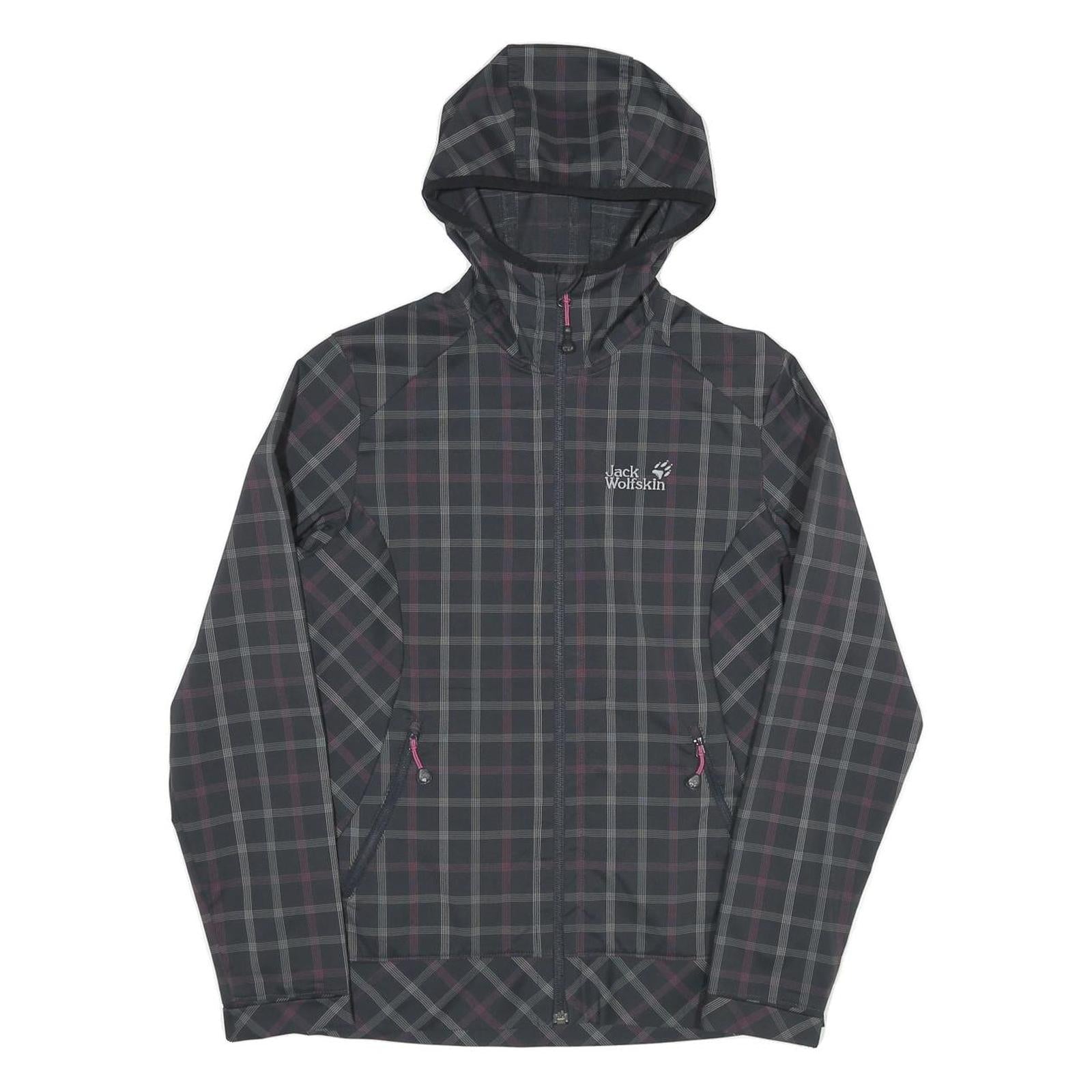 JACK WOLFSKIN Womens Black & Grey Checked Outdoor Jacket UK 10 Polyester Blend