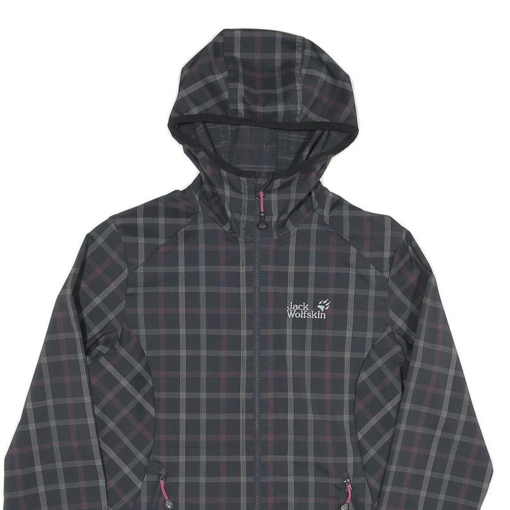 JACK WOLFSKIN Womens Black & Grey Checked Outdoor Jacket UK 10 Polyester Blend