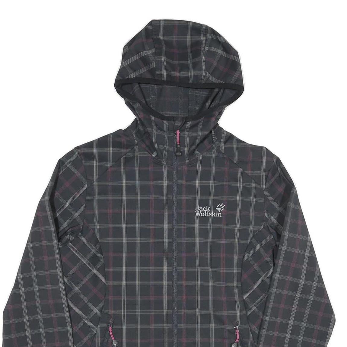 JACK WOLFSKIN Womens Black & Grey Checked Outdoor Jacket UK 10 Polyester Blend