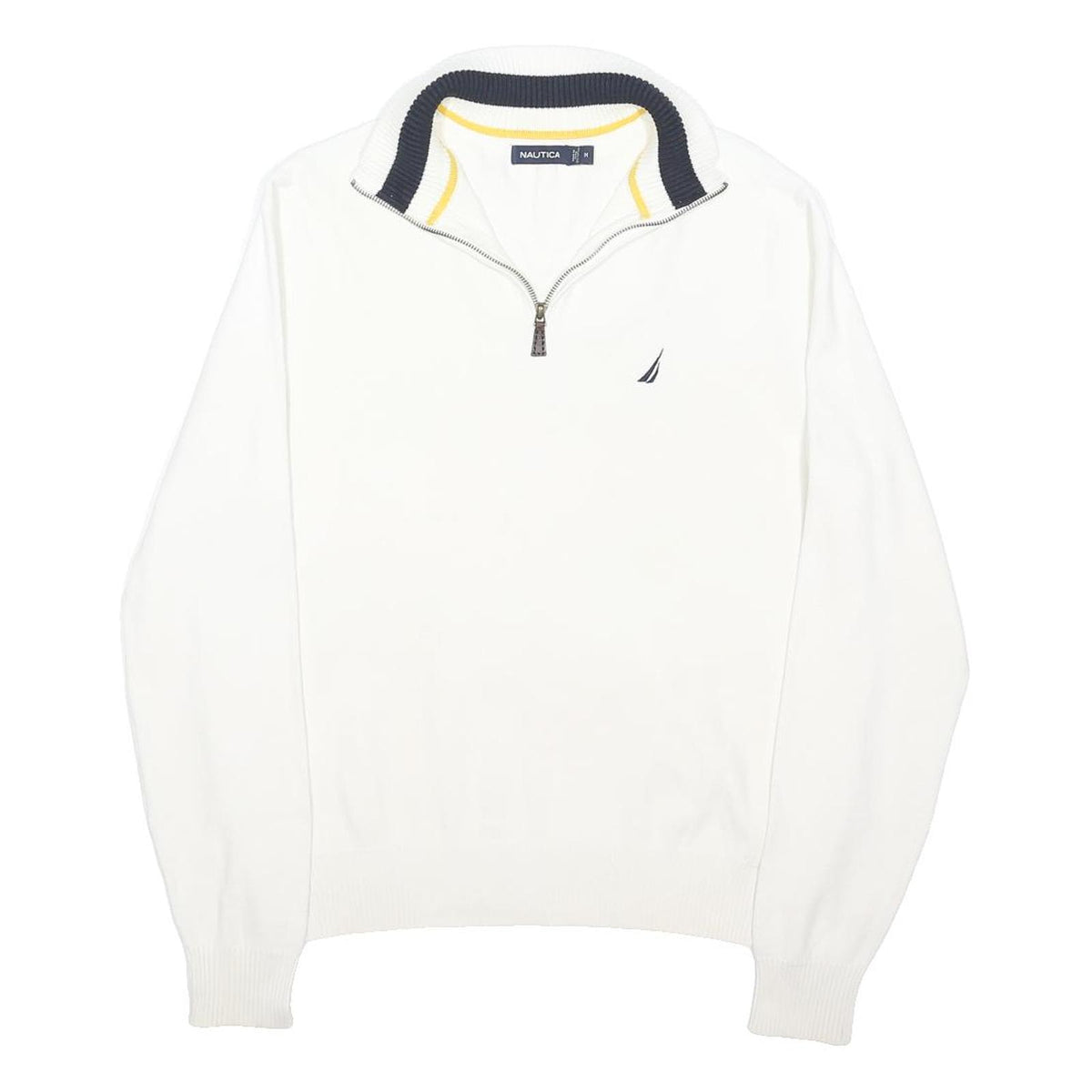 NAUTICA Mens White Pullover Plain V-Neck Basic Knit M Cotton Blend Jumper