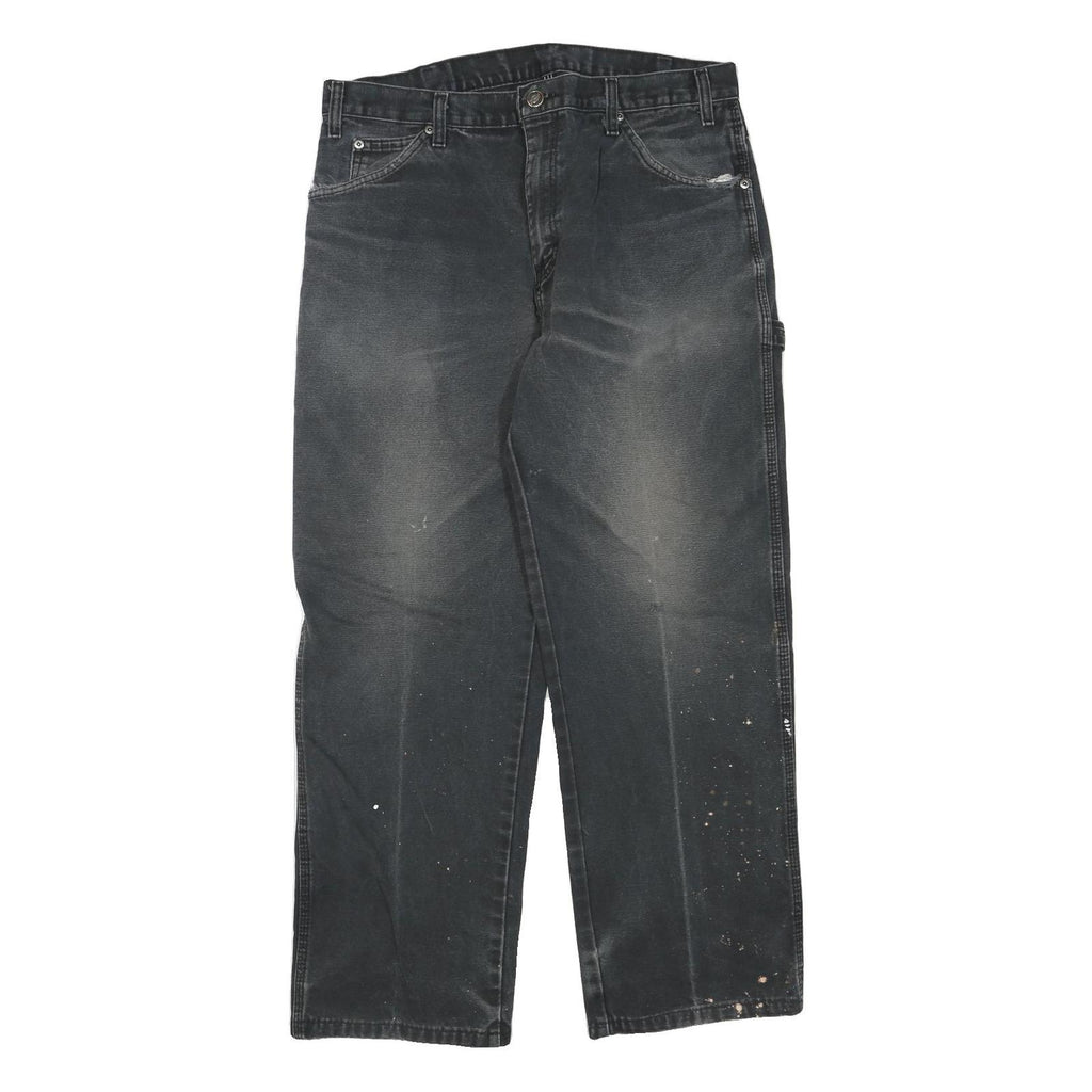 DICKIES Mens Regular Fit Black Denim W34 L28 Workwear Zip Closure Jeans