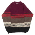 BENETTON Mens Patterned Jumper Maroon Striped Tight Knit Wool M