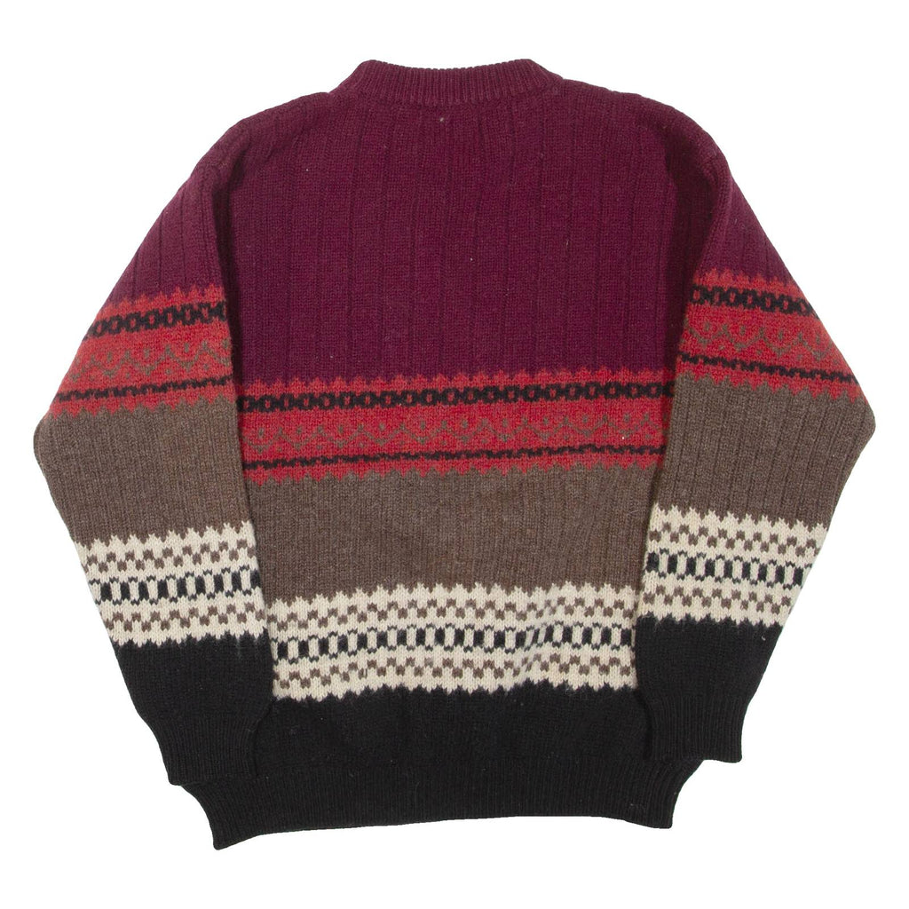 BENETTON Mens Patterned Jumper Maroon Striped Tight Knit Wool M