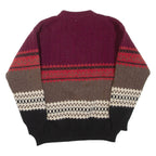 BENETTON Mens Patterned Jumper Maroon Striped Tight Knit Wool M