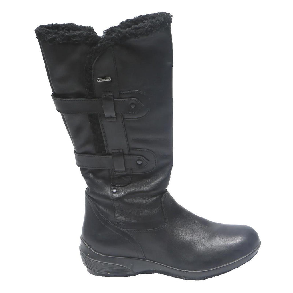 GEOX Womens Black Leather Mid Calf Boots UK 6 Warm Faux Fur Comfortable Winter