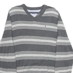 TOMMY HILFIGER Mens Grey & Light Grey Striped Plain V-Neck Basic Knit L Jumper