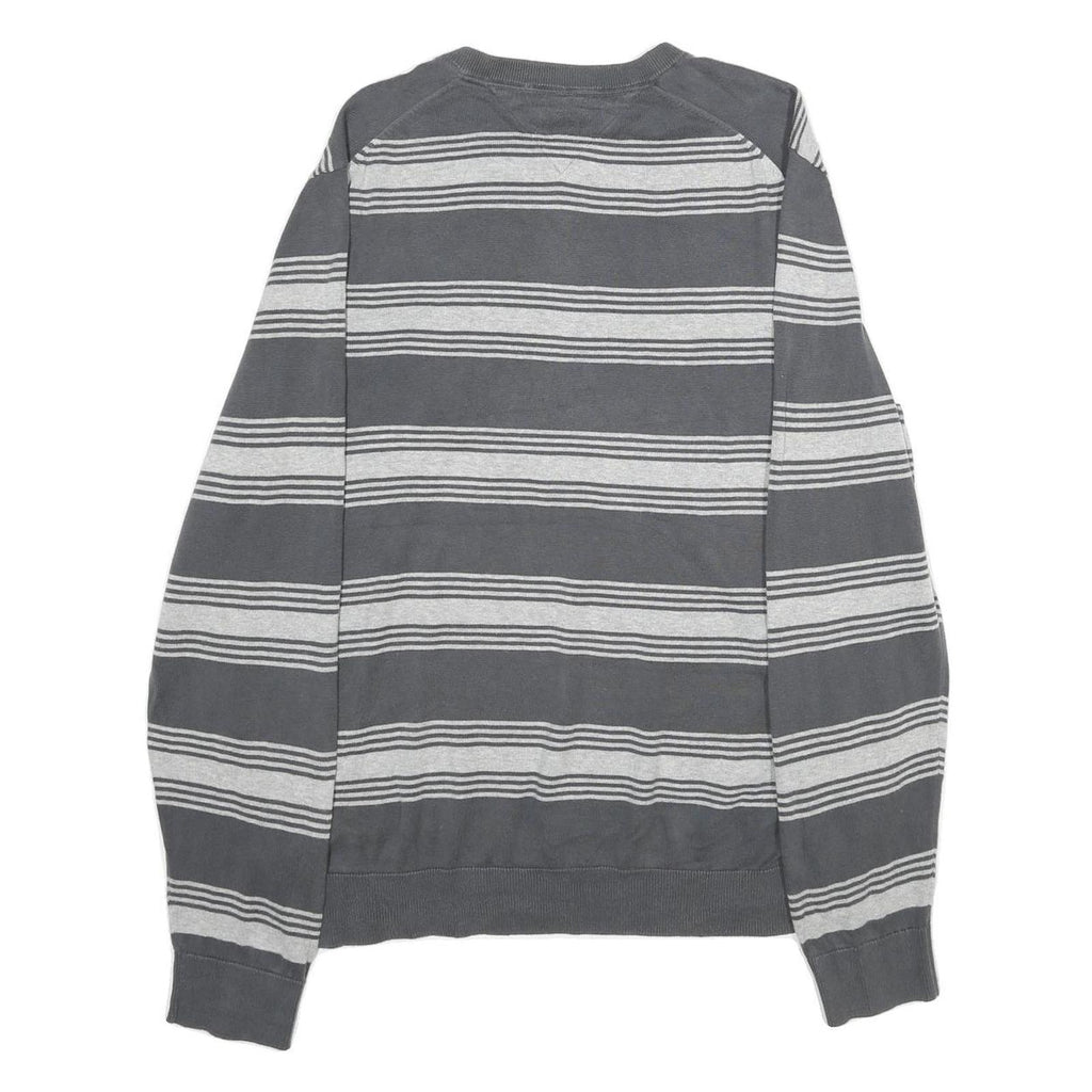 TOMMY HILFIGER Mens Grey & Light Grey Striped Plain V-Neck Basic Knit L Jumper