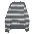 TOMMY HILFIGER Mens Grey & Light Grey Striped Plain V-Neck Basic Knit L Jumper