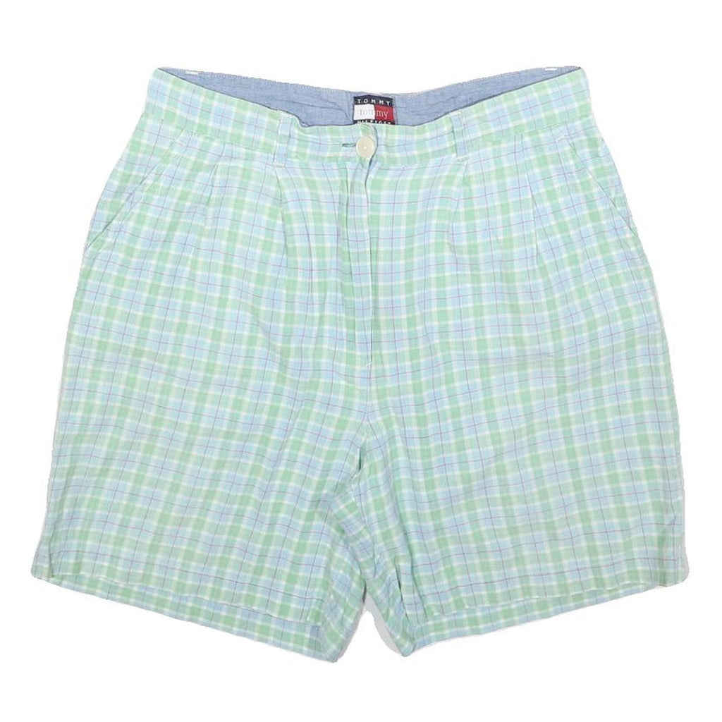 TOMMY HILFIGER Womens Pastel Green Blue Check Casual Shorts M W30 Summer Style
